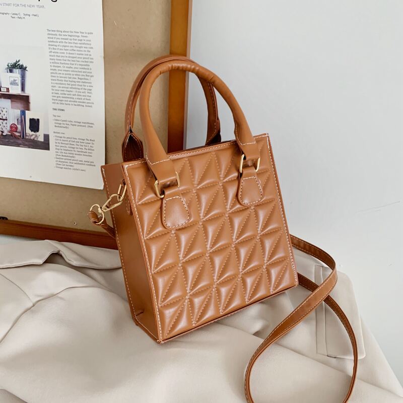 

Quilted Flap Satchel Bag, Brown