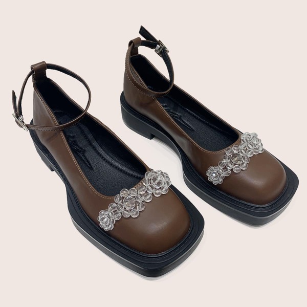 

Beaded Decor Square Toe Mary Janes, Chocolate brown