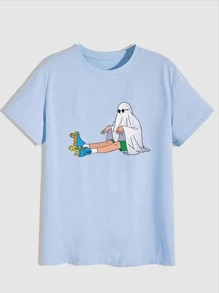 ROMWE MEN Tops Nam Hoạt hình Giải trí - Màu xanh nhạt - Xem 1