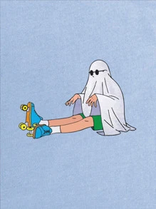 ROMWE MEN Tops Nam Hoạt hình Giải trí - Màu xanh nhạt - Xem 3