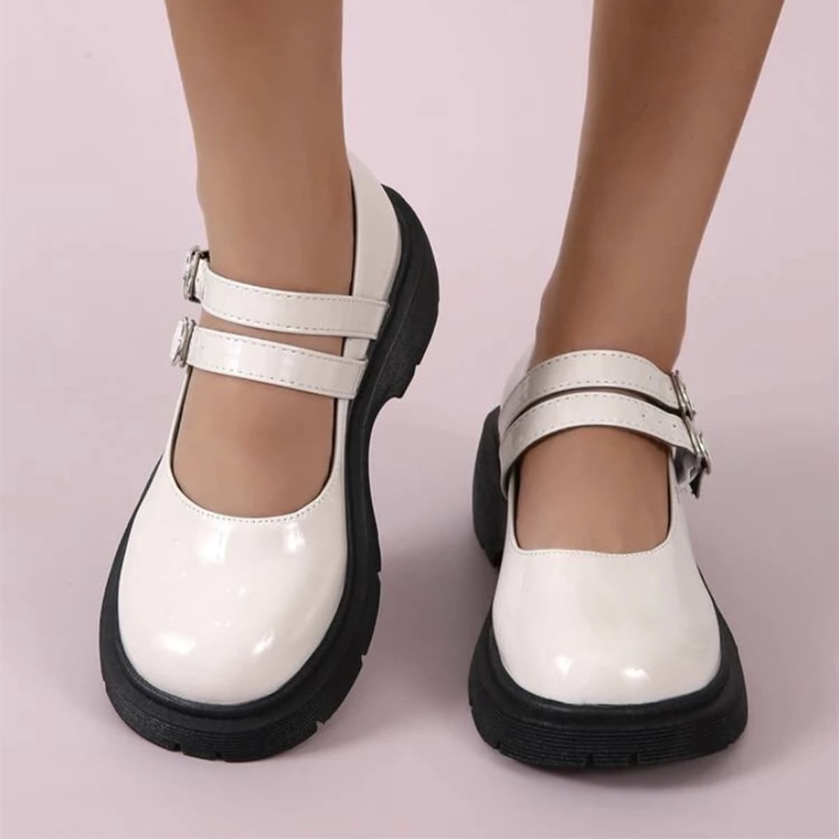 

Buckle Decor Platform Mary Jane Shoes, White