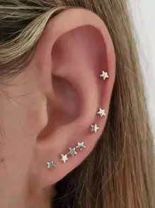 7 piezas Pendientes con diseño de estrella - Plateado - Ver 1