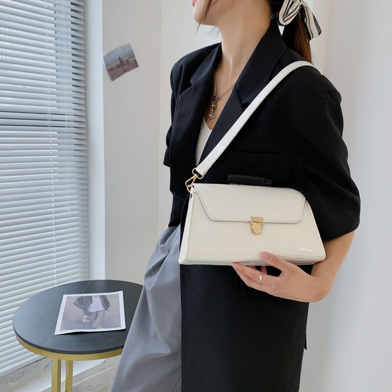 

Croc Embossed Flap Shoulder Bag, White