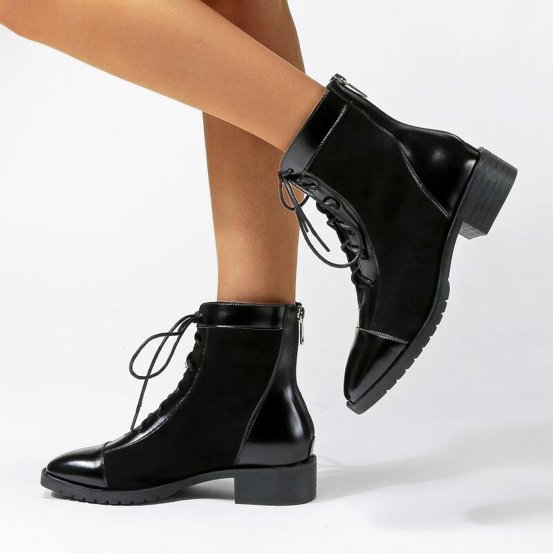 

Suede Lace-up Front Point Toe Boots, Black
