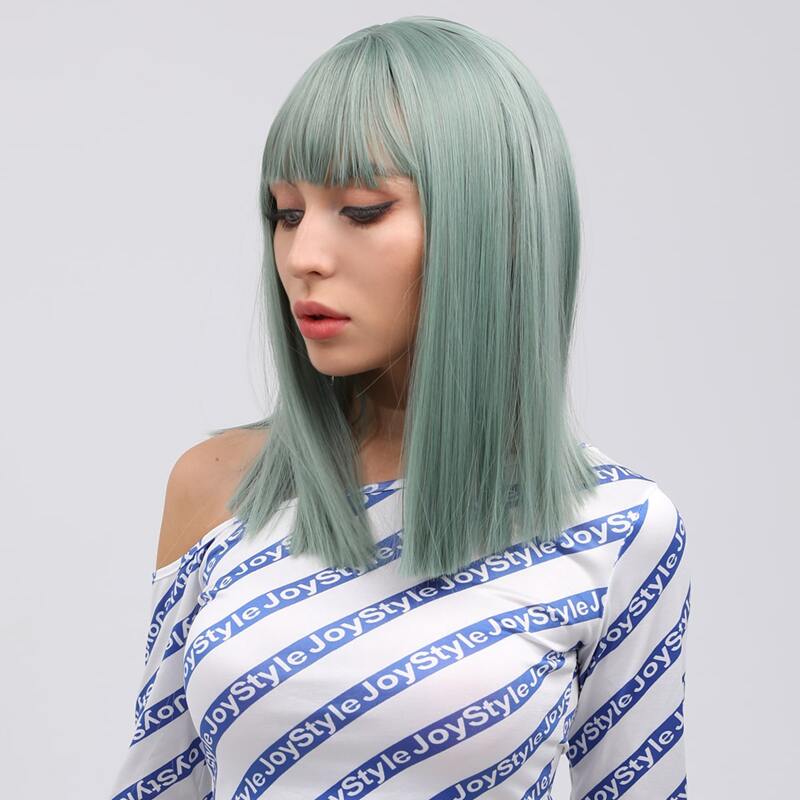 

Long Straight Wig With Bangs, Green