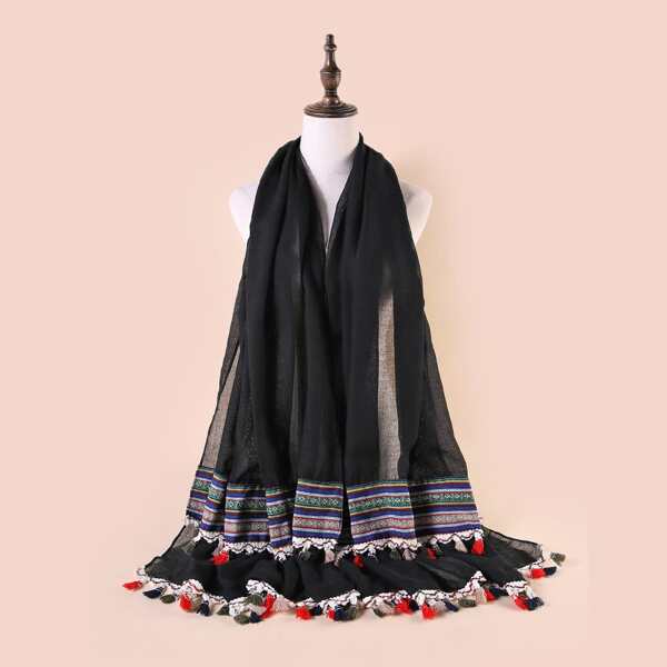 

Tassel Decor Scarf, Black