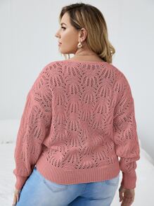 Calvaya Áo len dệt kim cổ chữ V xẻ sâu, thích hợp cho mùa đông và mùa thu. - Hồng - Xem 2