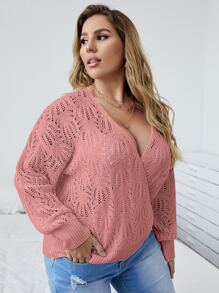 Calvaya Áo len dệt kim cổ chữ V xẻ sâu, thích hợp cho mùa đông và mùa thu. - Hồng - Xem 4