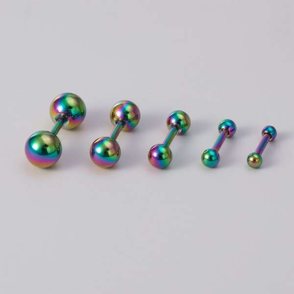 

5pcs Stainless Steel Stud Earrings, Multicolor