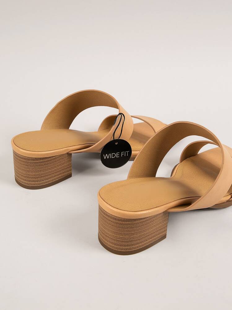 SHUZIA Faux Leather Wide-Fit Square Toe Slip-On Block Heels - Camel - View 3