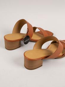 皮革方頭高跟鞋 - 鏽棕色 - 查看 3