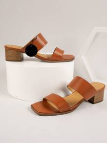 皮革方頭高跟鞋 - 鏽棕色 - 查看 4
