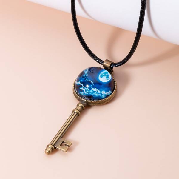 

Men Key Charm Necklace, Blue