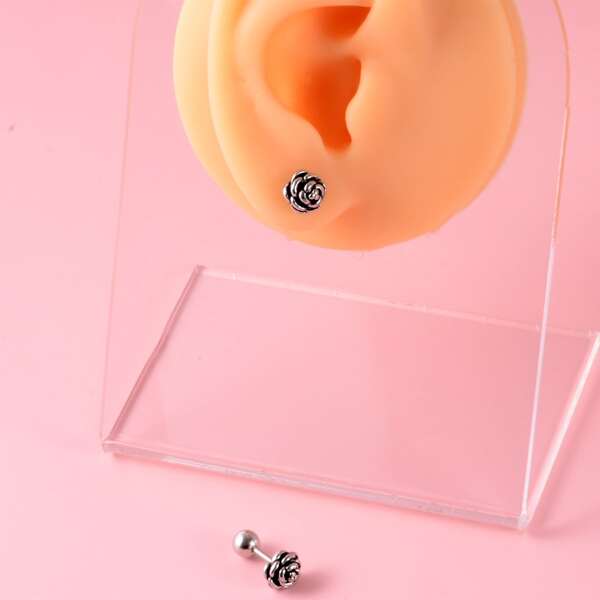 

2pcs Flower Design Earrings, Silver