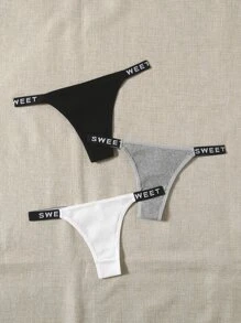 3pack Solid Letter Tape Thong Set - Multicolor - View 4