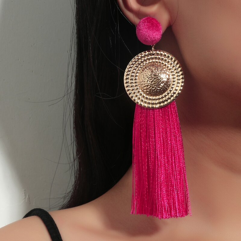 

Tassel Drop Earrings, Hot pink