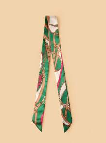Rope Print Skinny Scarf - Green - View 1
