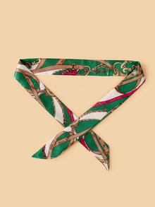 Rope Print Skinny Scarf - Green - View 2