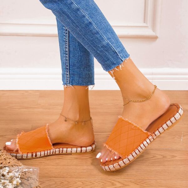 

Quilted Espadrille Slide Sandals, Orange