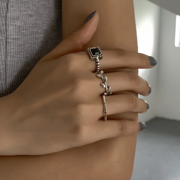 

3pcs Alloy Ring, Antique silver