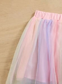 Toddler Girls Unicorn Print Ribbed Knit Ruffle Trim Top & Mesh Skirt