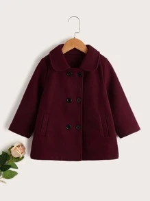 小女童雙排釦彼得潘領花呢外套 - 酒紅色 - 查看 1