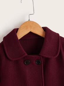 小女童雙排釦彼得潘領花呢外套 - 酒紅色 - 查看 4