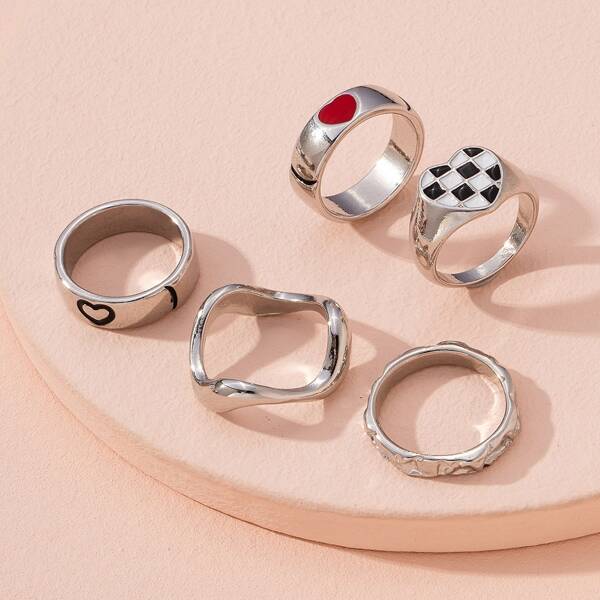 

5pcs Alloy Ring, Silver