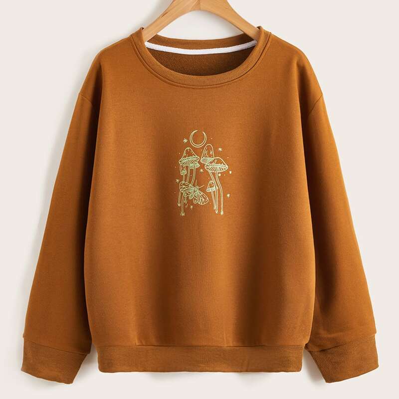 

Mushroom & Moon Graphic Drop Shoulder Sweatshirt, Brown