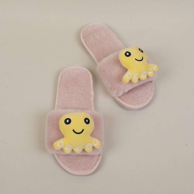 

Cartoon Decor Fluffy Bedroom Slippers, Pink