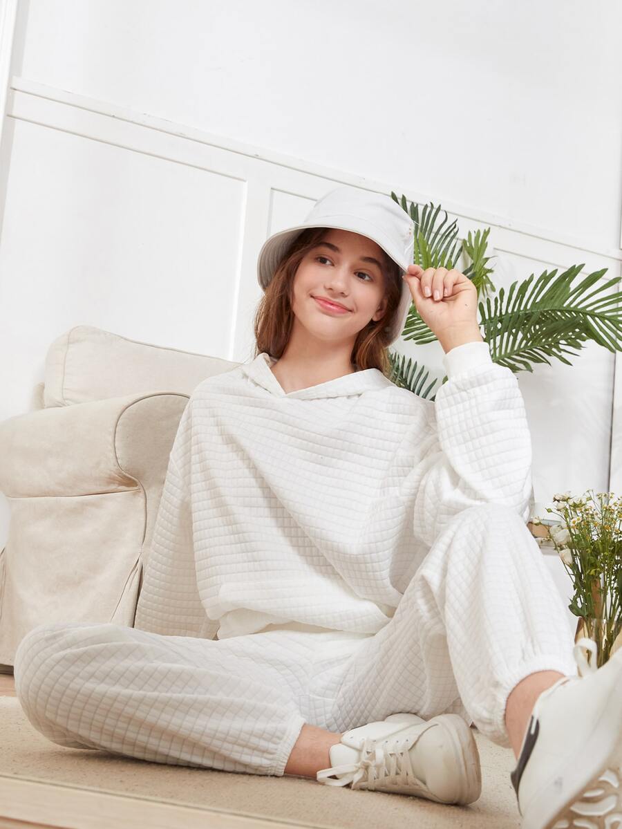 SHEIN Bộ hai mảnh Gái Túi màu trơn Thể thao - trắng - Xem 1