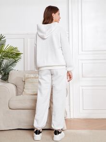 SHEIN Bộ hai mảnh Gái Túi màu trơn Thể thao - trắng - Xem 2