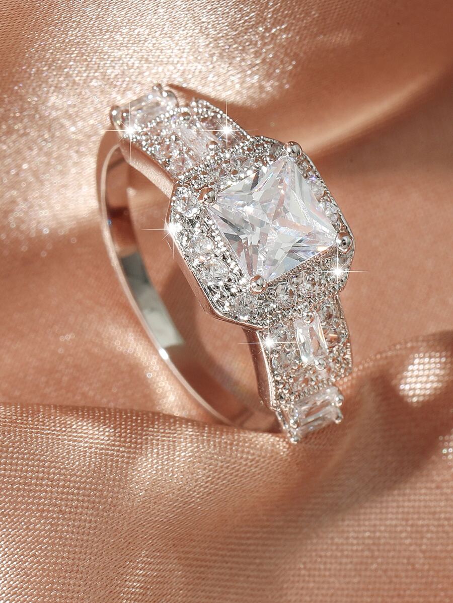 Nhẫn trang trí hình học Rhinestone cho phụ nữ cho tiệc tiệc cưới - Bạc - Xem 1