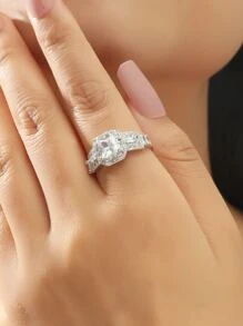 Nhẫn trang trí hình học Rhinestone cho phụ nữ cho tiệc tiệc cưới - Bạc - Xem 2