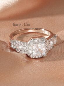 Nhẫn trang trí hình học Rhinestone cho phụ nữ cho tiệc tiệc cưới - Bạc - Xem 3