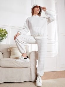 SHEIN Bộ hai mảnh Gái Túi màu trơn Thể thao - trắng - Xem 4