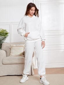 SHEIN Bộ hai mảnh Gái Túi màu trơn Thể thao - trắng - Xem 5