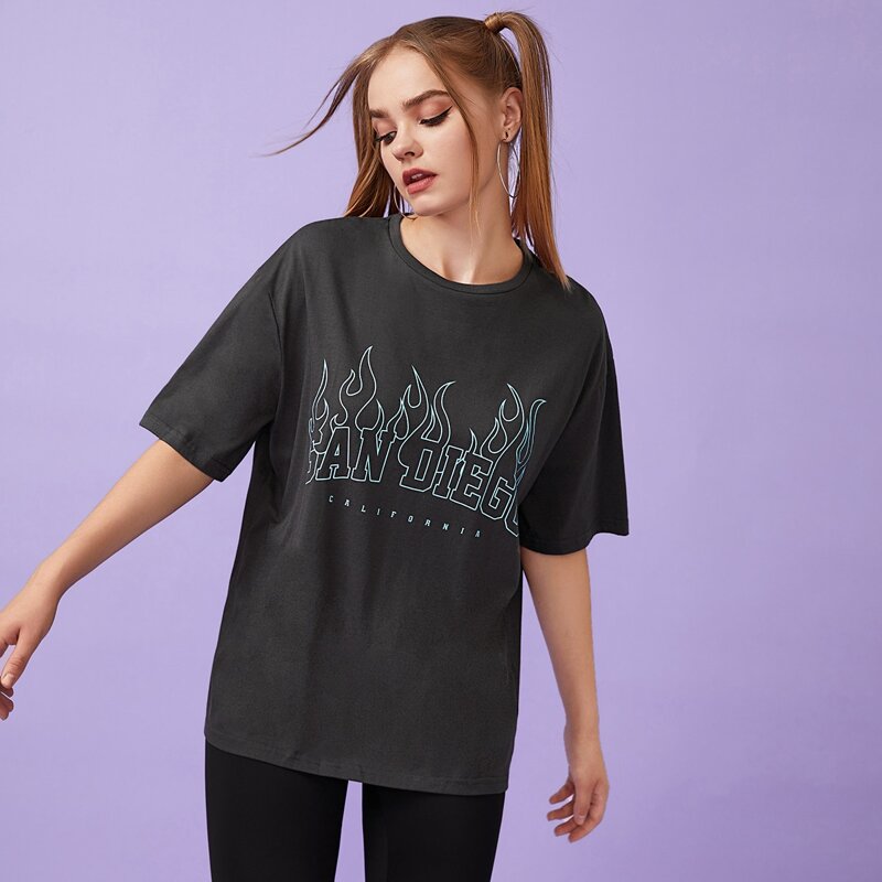 

Letter Fire Graphic Tee, Dark grey