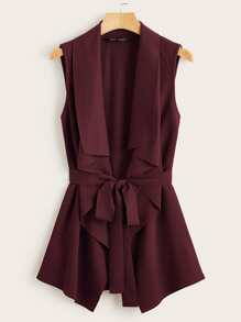 SHEIN Clasi Rib-knit Belted Waterfall Coat - Burgundy - View 1