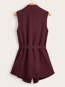 SHEIN Clasi Rib-knit Belted Waterfall Coat - Burgundy - View 2