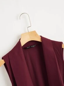 SHEIN Clasi Rib-knit Belted Waterfall Coat - Burgundy - View 3