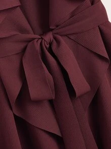 SHEIN Clasi Rib-knit Belted Waterfall Coat - Burgundy - View 4