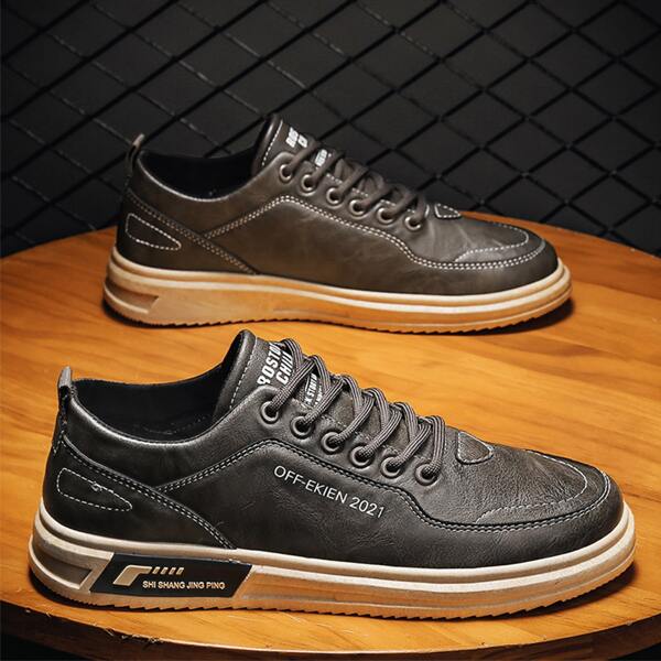 

Men Letter Graphic Lace-up Skate Shoes, Brown
