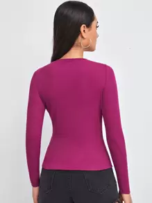 SHEIN Essnce Solid Form Fitted Tee - Red Violet - View 3