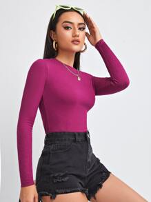 SHEIN Essnce Solid Form Fitted Tee - Red Violet - View 5