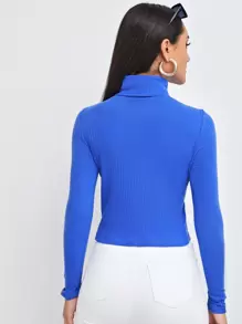 SHEIN Essnce Áo thun Gân đan màu trơn Giải trí - Xanh đậm - Xem 2