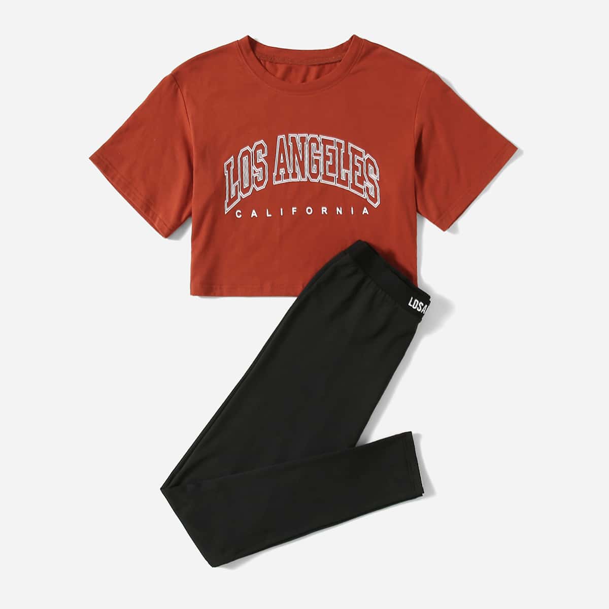 

Letter Crop Tee & Letter Embroidery Leggings, Multicolor