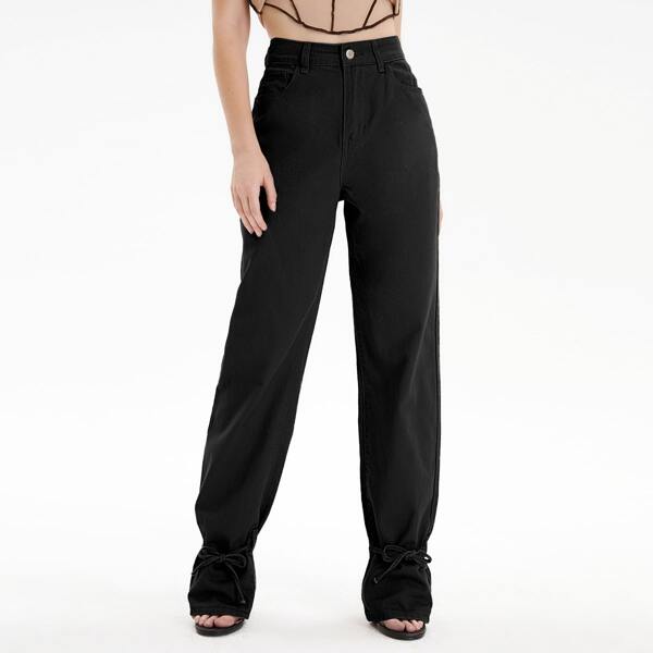

Knot Leg Straight Leg Jeans, Black