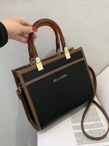 BELLEBORG Tương phản ràng buộc Túi Satchel Đối với phụ nữ , & Cổ cồn trắng , Túi đeo chéo , Vai Có thể điều chỉnh Cho văn phòng , Làm việc , Làm Việc  , Commute - màu đen - Xem 1