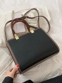 BELLEBORG Tương phản ràng buộc Túi Satchel Đối với phụ nữ , & Cổ cồn trắng , Túi đeo chéo , Vai Có thể điều chỉnh Cho văn phòng , Làm việc , Làm Việc  , Commute - màu đen - Xem 3